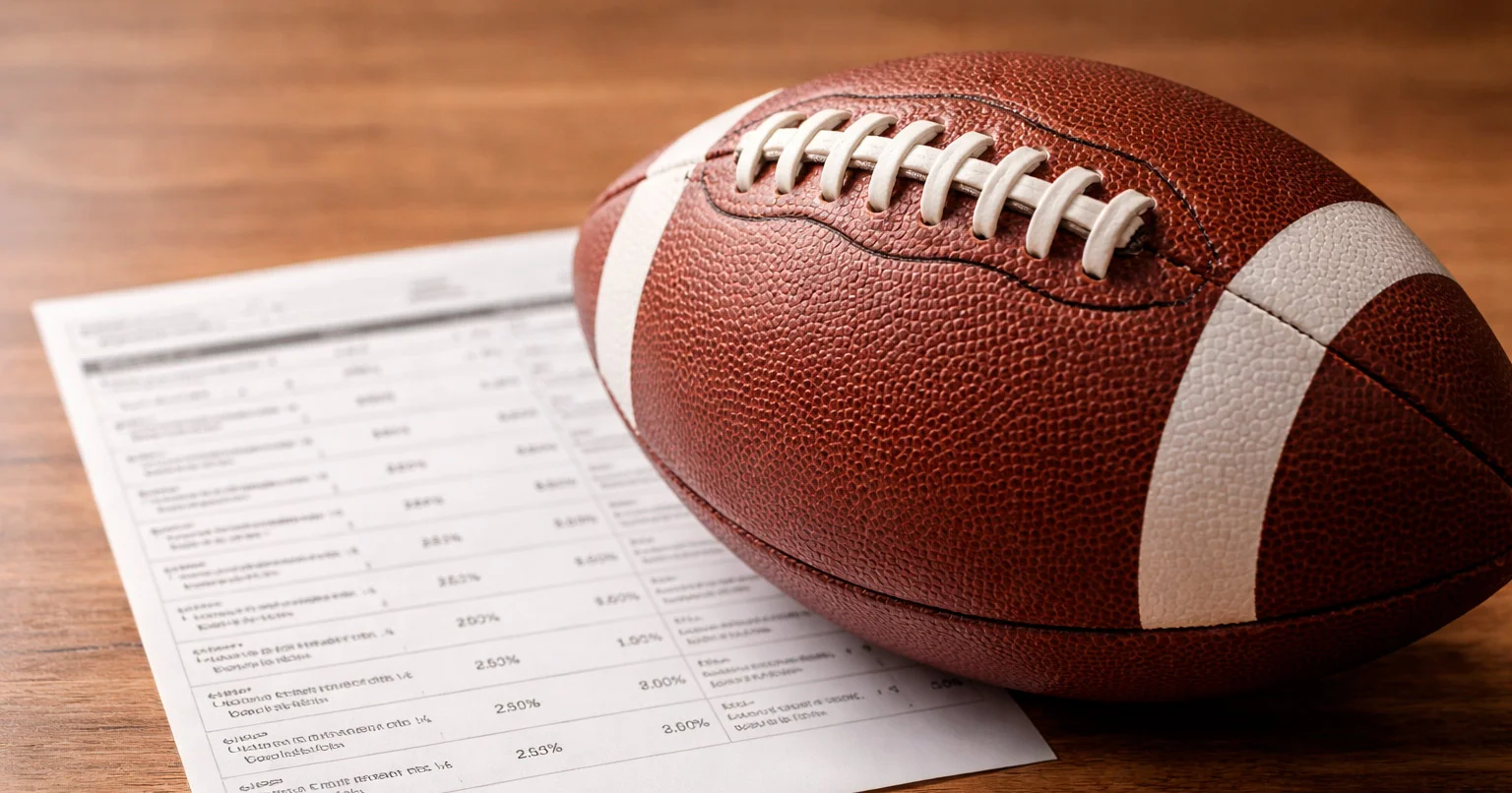 NFL football on betting slip with multiple team selections