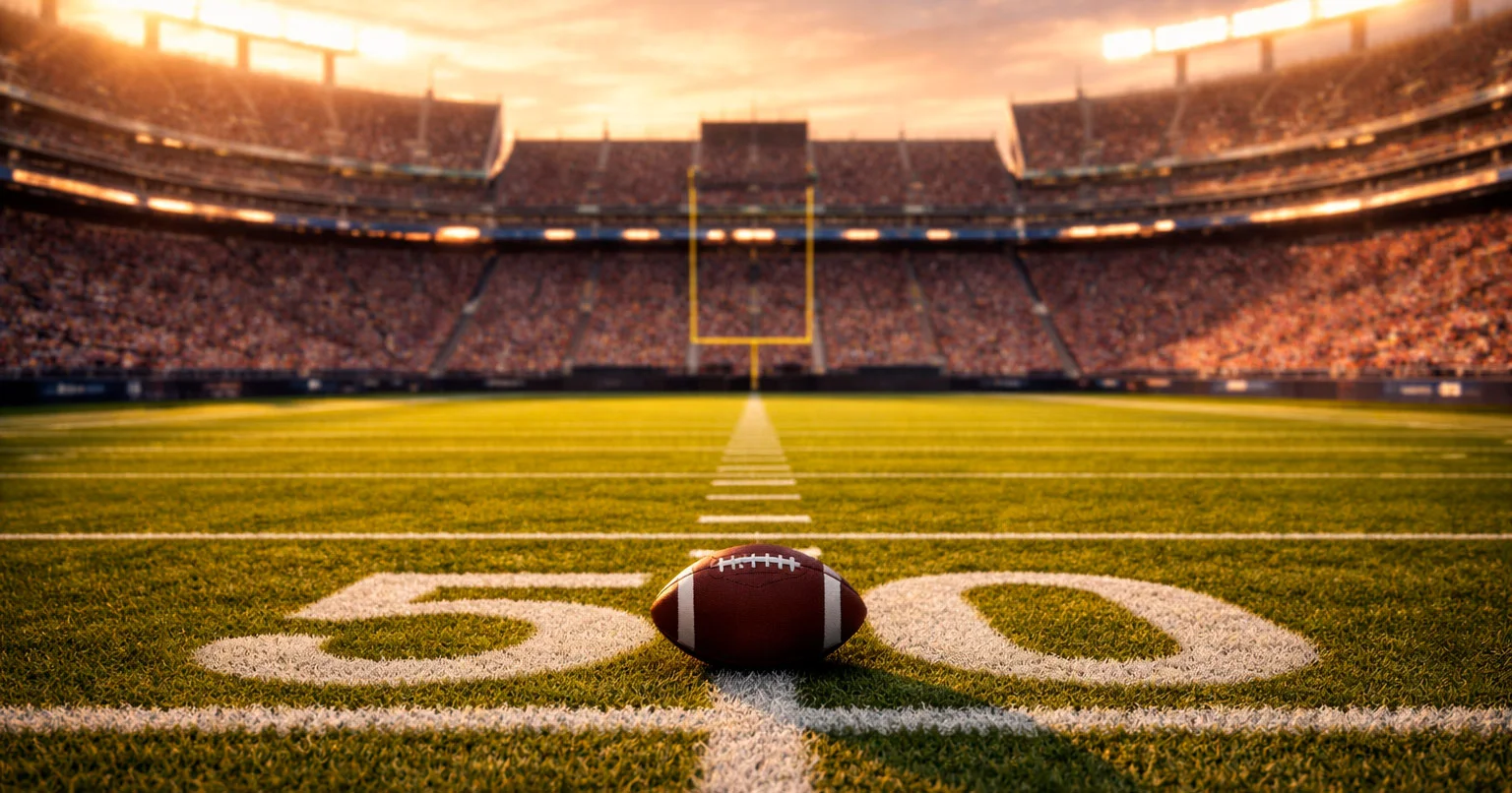 NFL point spread betting guide showing football field and betting odds display